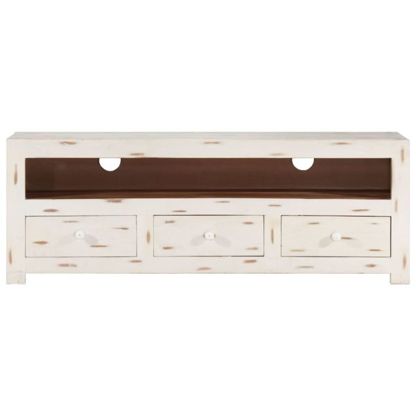 Móvel de TV madeira de acácia maciça 110x30x40 cm branco - Image 2