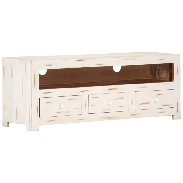 Móvel de TV madeira de acácia maciça 110x30x40 cm branco - Image 11