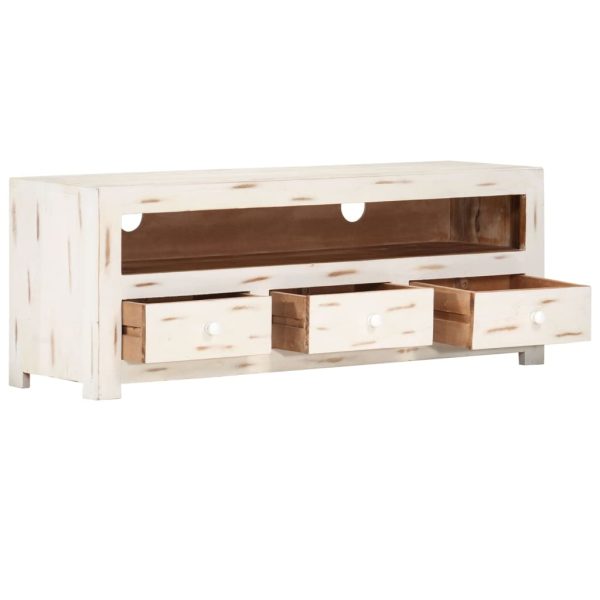Móvel de TV madeira de acácia maciça 110x30x40 cm branco - Image 3