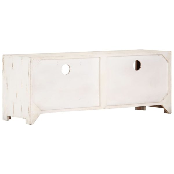 Móvel de TV madeira de acácia maciça 110x30x40 cm branco - Image 4