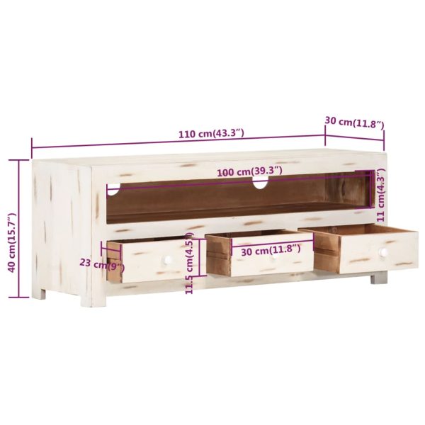 Móvel de TV madeira de acácia maciça 110x30x40 cm branco - Image 7