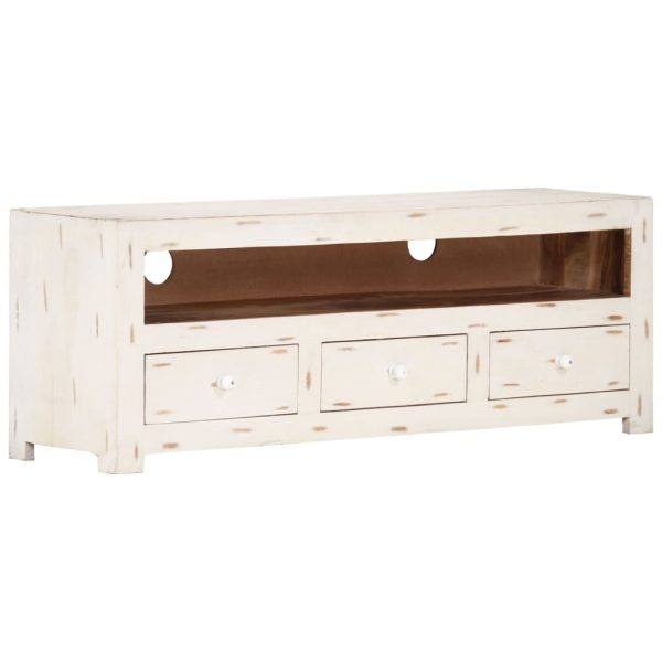 Móvel de TV madeira de acácia maciça 110x30x40 cm branco - Image 9