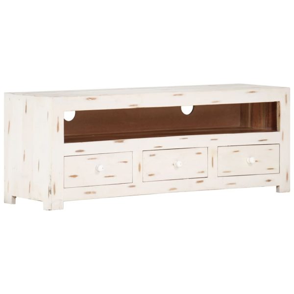 Móvel de TV madeira de acácia maciça 110x30x40 cm branco - Image 10