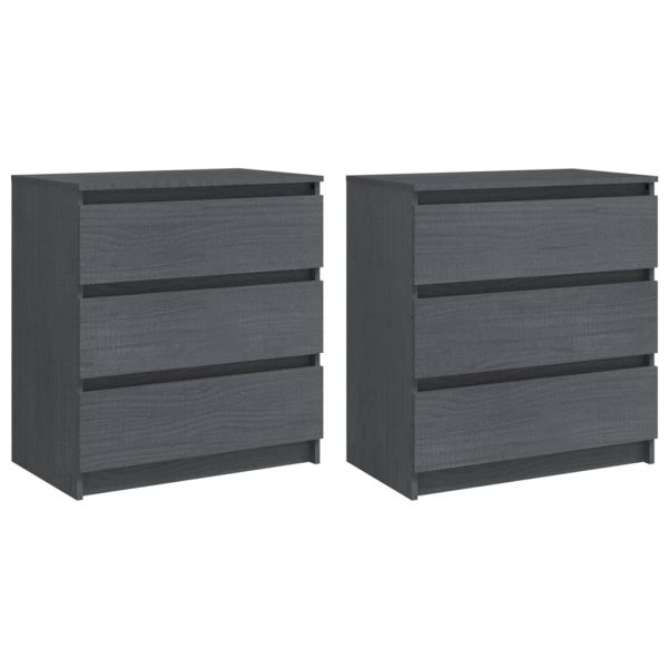 Mesas de cabeceira 2 pcs 60x36x64 cm pinho maciço cinzento