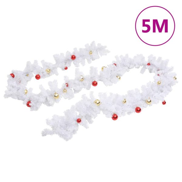 Grinalda de Natal decorada com enfeites 5 m branco - Image 2