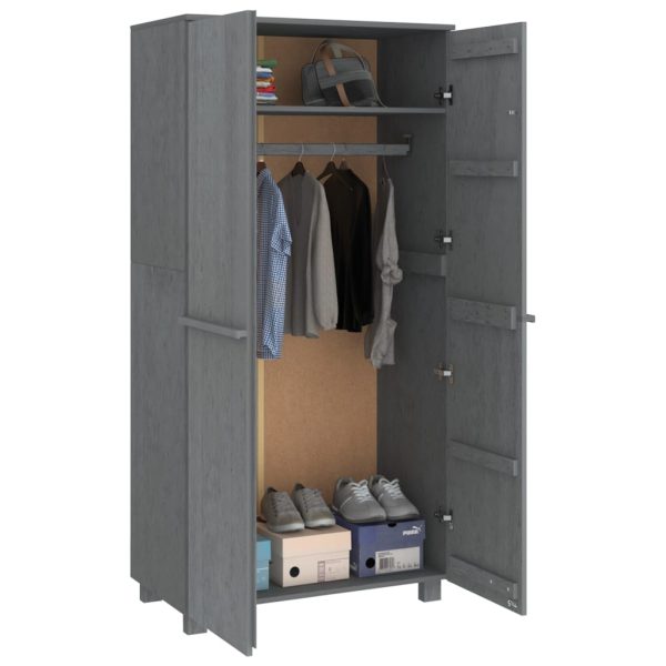 Roupeiro HAMAR 89x50x180 cm pinho maciço cinza-escuro - Image 6