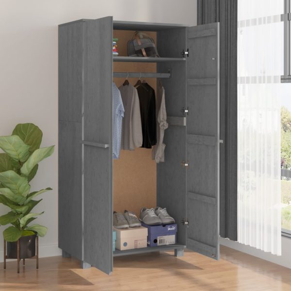 Roupeiro HAMAR 89x50x180 cm pinho maciço cinza-escuro - Image 7