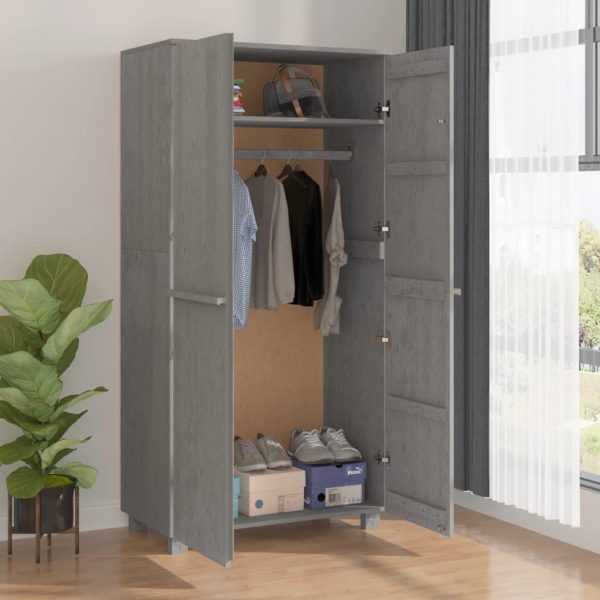 Roupeiro HAMAR 89x50x180 cm pinho maciço cinza-claro - Image 7
