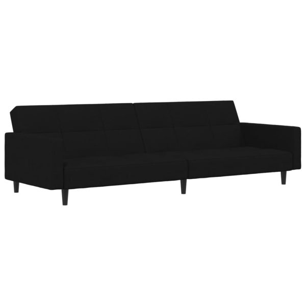 Sofá-cama de 2 lugares tecido de microfibra preto - Image 2