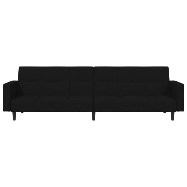 Sofá-cama de 2 lugares tecido de microfibra preto - Image 4