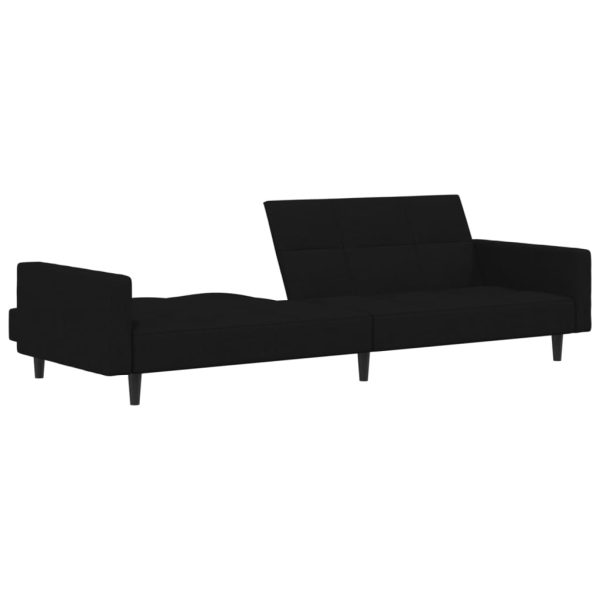 Sofá-cama de 2 lugares tecido de microfibra preto - Image 6