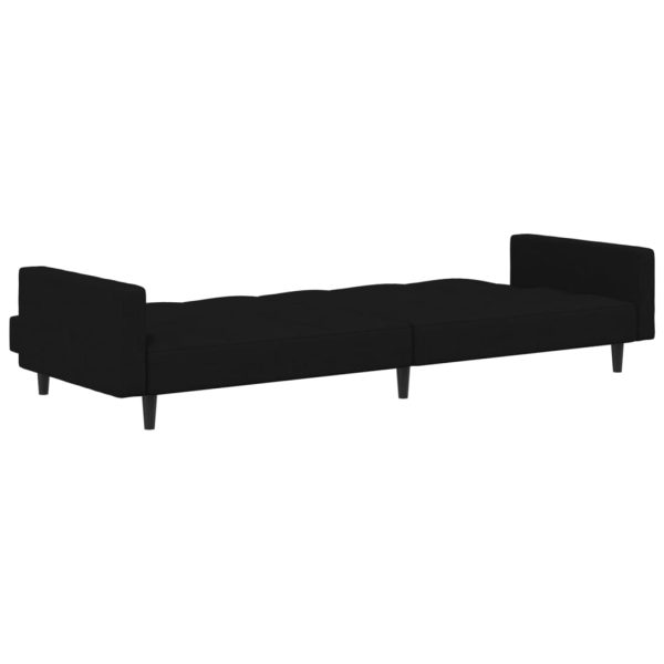 Sofá-cama de 2 lugares tecido de microfibra preto - Image 7