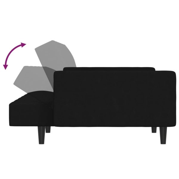 Sofá-cama de 2 lugares tecido de microfibra preto - Image 8