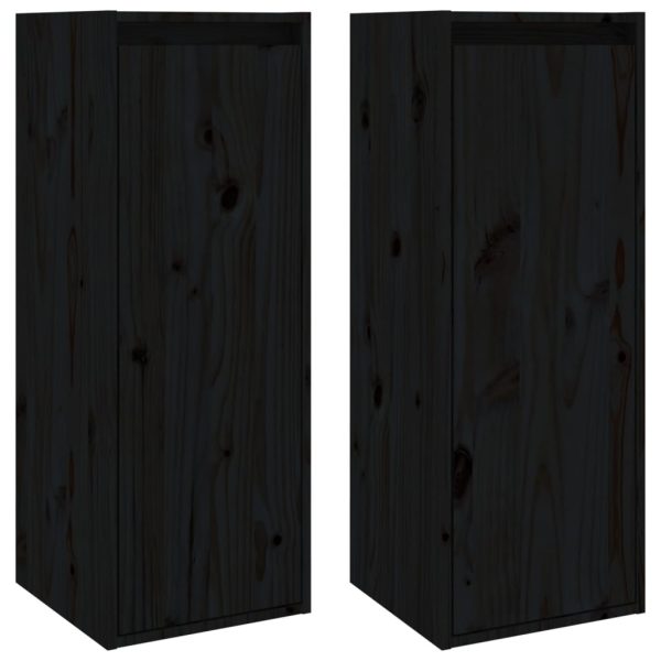 Armários de parede 2 pcs 30x30x80 cm pinho maciço preto - Image 2