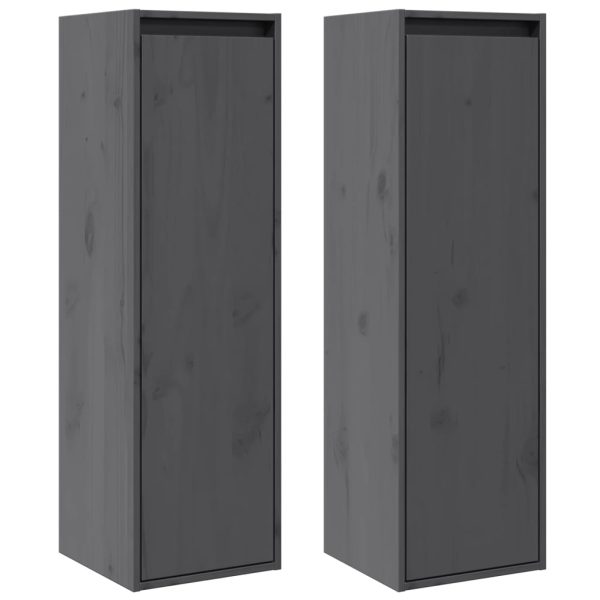 Armários de parede 2 pcs 30x30x100 cm pinho maciço cinza - Image 2