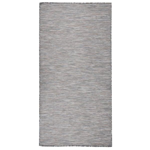 Tapete de tecido plano p/ exterior 100x200 cm castanho e azul