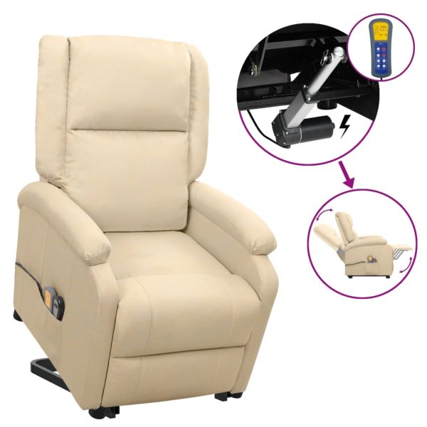 Poltrona reclinável elevatória de massagens tecido cor creme