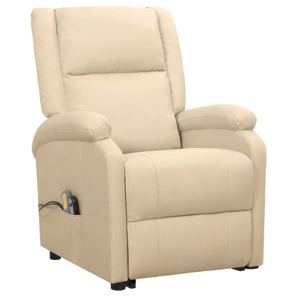 Poltrona reclinável elevatória de massagens tecido cor creme - Image 3