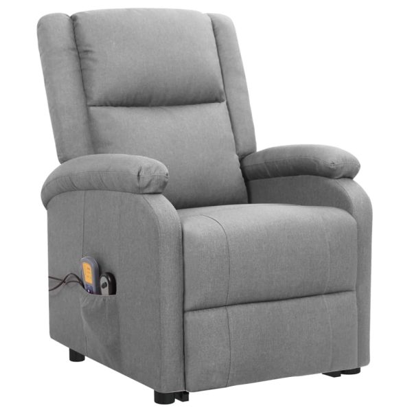 Poltrona reclinável elevatória de massagens tecido cinza-claro - Image 2