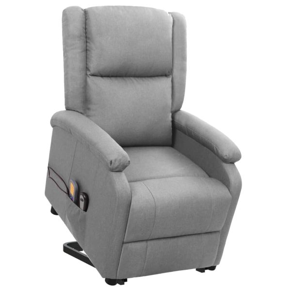 Poltrona reclinável elevatória de massagens tecido cinza-claro - Image 4