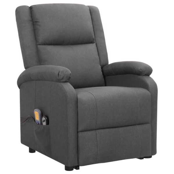 Poltrona reclinável elevatória de massagens tecido cinza-escuro - Image 2