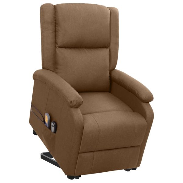 Poltrona reclinável elevatória de massagens tecido castanho - Image 4