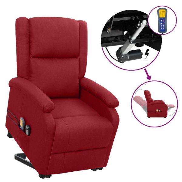 Poltrona reclinável elevatória massagens tecido vermelho tinto