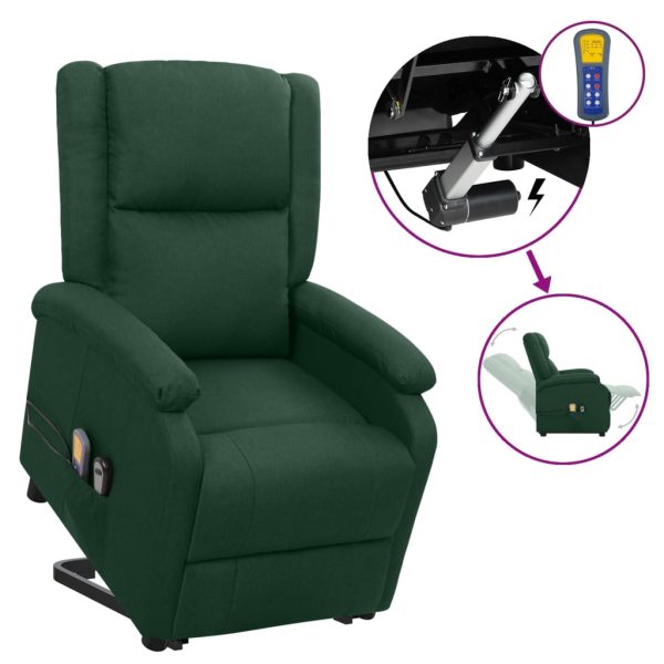 Poltrona reclinável elevatória massagens tecido verde-escuro