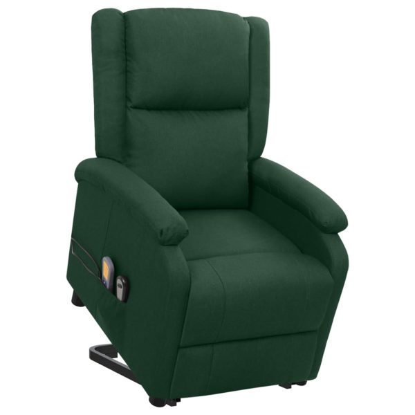 Poltrona reclinável elevatória massagens tecido verde-escuro - Image 4