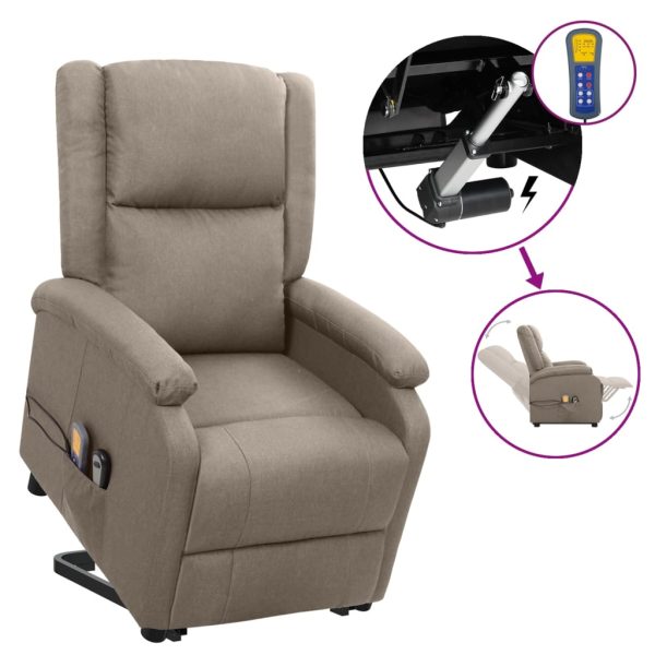 Poltrona reclin. elevatória massagens tecido cinza-acastanhado