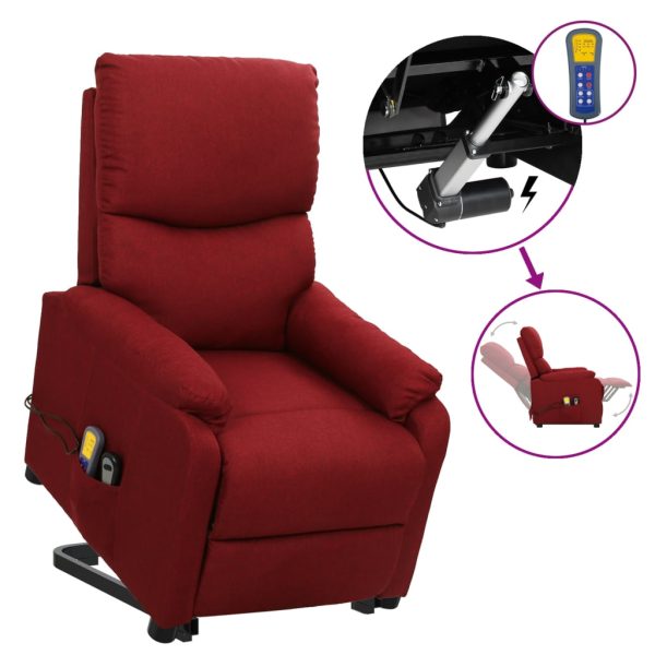 Poltrona reclinável elevatória massagens tecido vermelho tinto