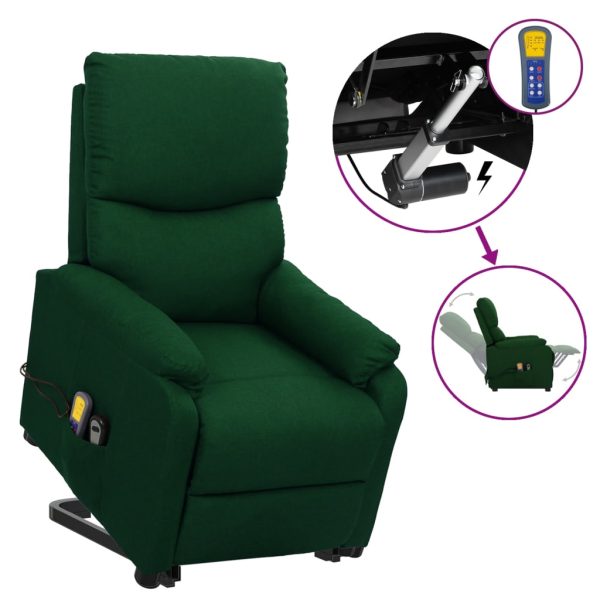 Poltrona reclinável elevatória massagens tecido verde-escuro