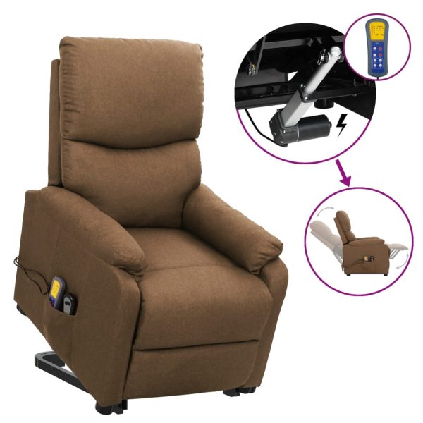 Poltrona reclin. elevatória massagens tecido cinza-acastanhado