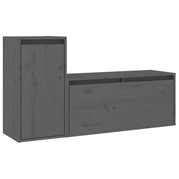 Móveis de TV 2 pcs madeira de pinho maciça cinzento - Image 2