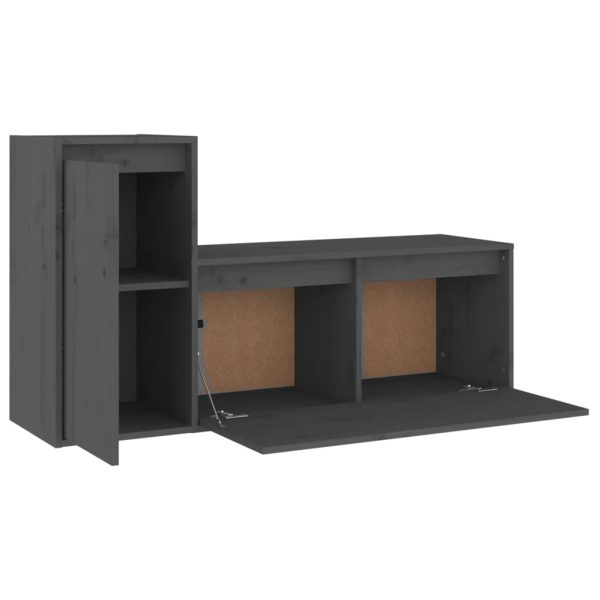 Móveis de TV 2 pcs madeira de pinho maciça cinzento - Image 4