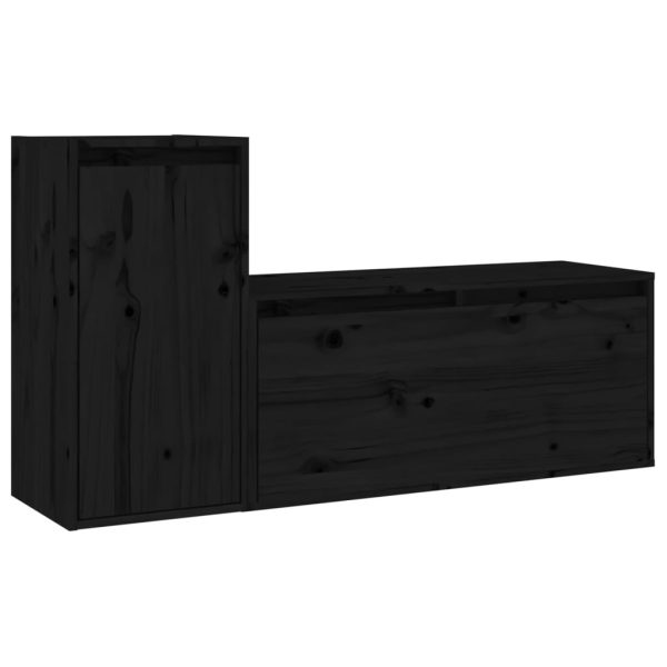 Móveis de TV 2 pcs madeira de pinho maciça preto - Image 2