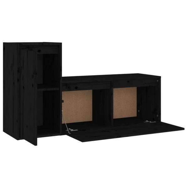 Móveis de TV 2 pcs madeira de pinho maciça preto - Image 4