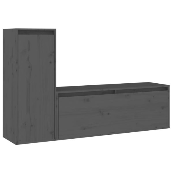 Móveis de TV 2 pcs madeira de pinho maciça cinzento - Image 2