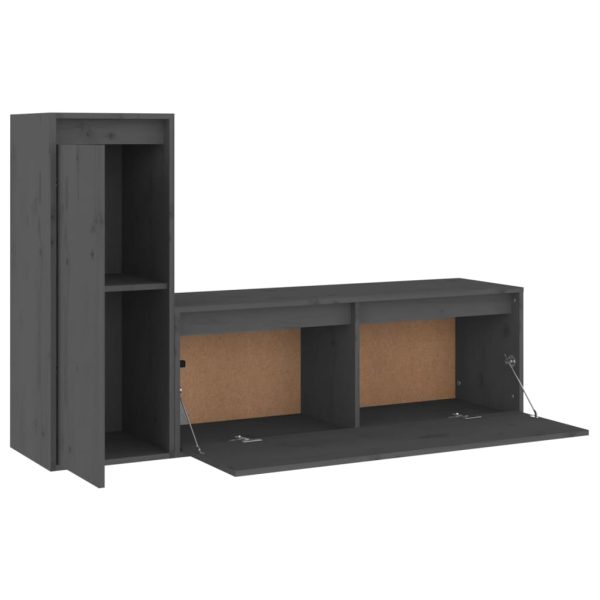 Móveis de TV 2 pcs madeira de pinho maciça cinzento - Image 4