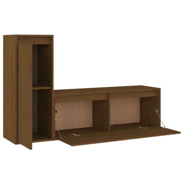 Móveis de TV 2 pcs madeira de pinho maciça castanho-mel - Image 4