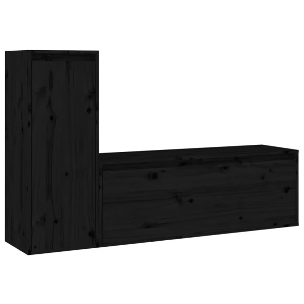 Móveis de TV 2 pcs madeira de pinho maciça preto - Image 2