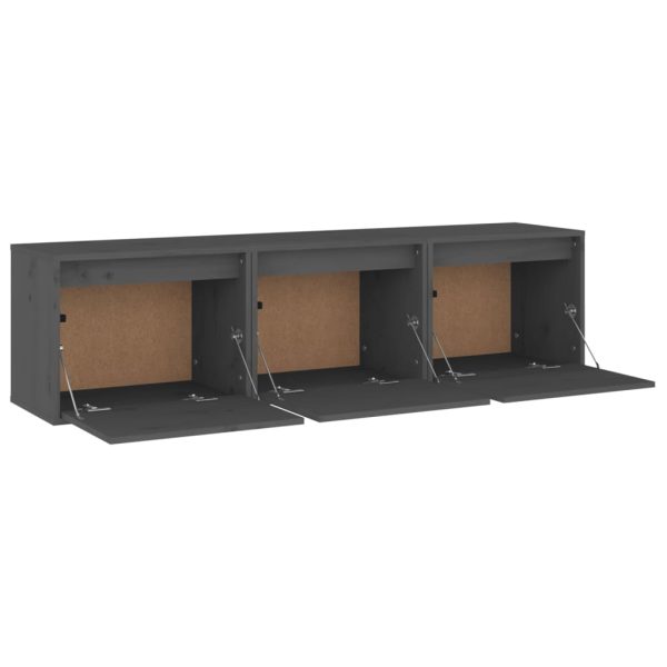 Móveis de TV 3 pcs madeira de pinho maciça cinzento - Image 4