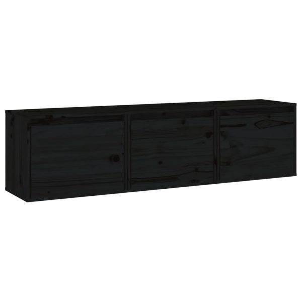 Móveis de TV 3 pcs madeira de pinho maciça preto - Image 2