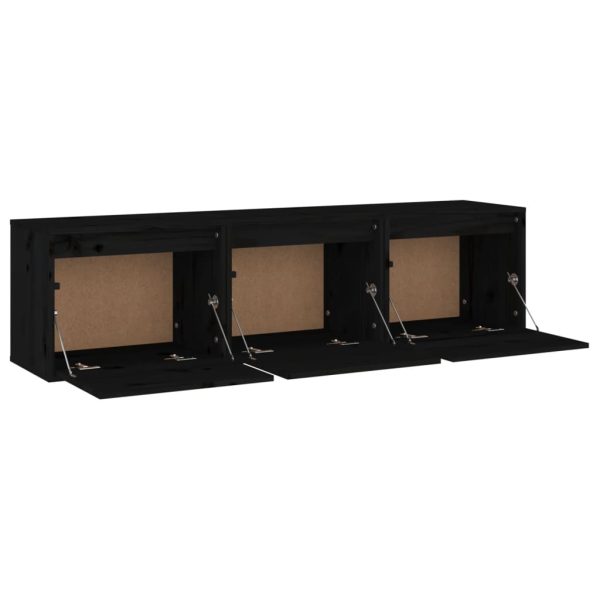 Móveis de TV 3 pcs madeira de pinho maciça preto - Image 4