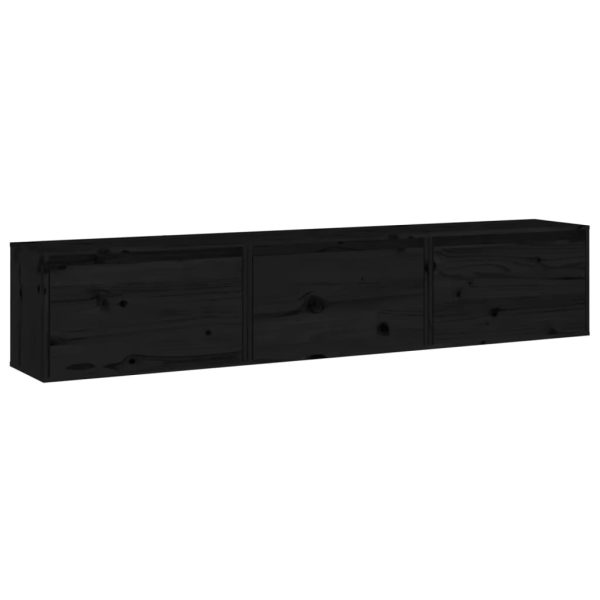 Móveis de TV 3 pcs madeira de pinho maciça preto - Image 2