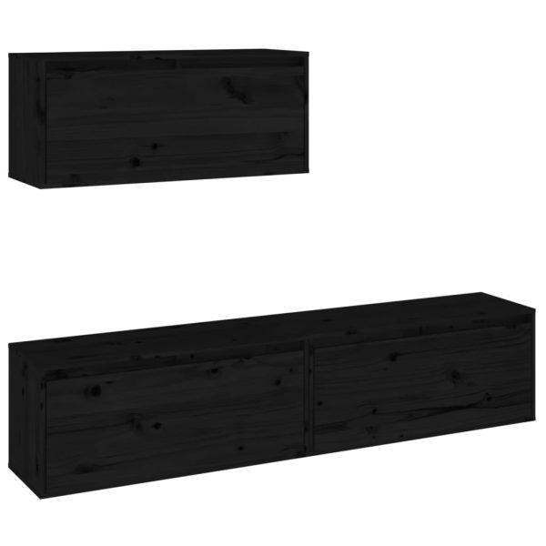 Móveis de TV 3 pcs madeira de pinho maciça preto - Image 2