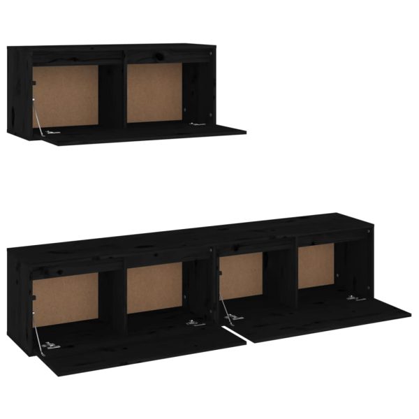 Móveis de TV 3 pcs madeira de pinho maciça preto - Image 4