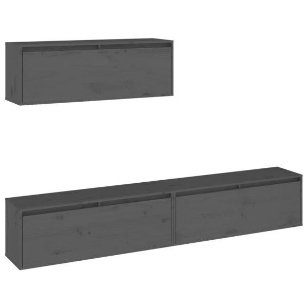 Móveis de TV 3 pcs madeira de pinho maciça cinzento - Image 2