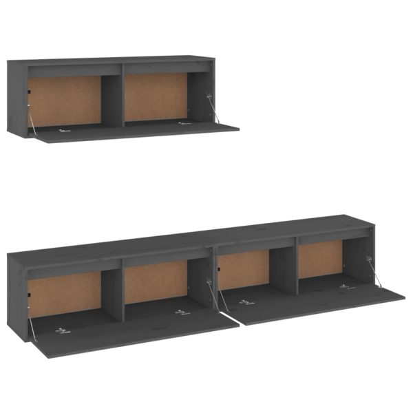 Móveis de TV 3 pcs madeira de pinho maciça cinzento - Image 4