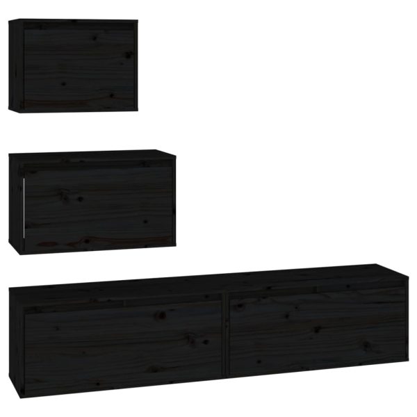 Móveis de TV 4 pcs madeira de pinho maciça preto - Image 2